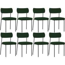 Kit 08 Cadeiras Estofadas Para Sala De Jantar Melina L02 Suede Verde Musgo - Lyam Decor