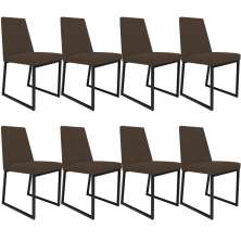 Kit 08 Cadeiras Para Sala De Jantar Base Aço Industrial Preto Dafne L02 Suede Marrom - Lyam Decor