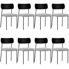 Kit 08 Cadeiras Para Sala De Jantar Melina L02 Couríssimo Preto Linho Cinza - Lyam Decor