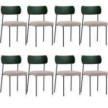 Kit 08 Cadeiras Para Sala De Jantar Melina L02 Facto Verde Musgo Linho Bege - Lyam Decor