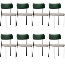 Kit 08 Cadeiras Para Sala De Jantar Melina L02 Facto Verde Musgo Linho Cru - Lyam Decor