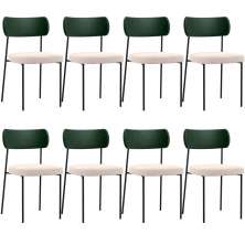 Kit 08 Cadeiras Para Sala De Jantar Melina L02 Facto Verde Musgo Suede Bege - Lyam Decor