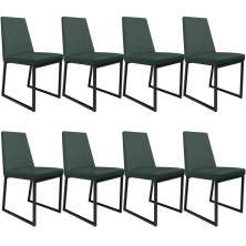 Kit 08 Cadeiras Para Sala Jantar Base Aço Industrial Preto Dafne L02 Linho Verde Musgo - Lyam Decor