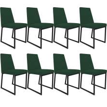 Kit 08 Cadeiras Para Sala Jantar Base Aço Industrial Preto Dafne L02 Suede Verde Musgo - Lyam Decor