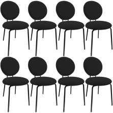 Kit 08 Cadeiras Para Sala de Jantar Cozinha Évora L02 Bouclê Preto - Lyam