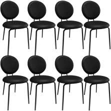 Kit 08 Cadeiras Para Sala de Jantar Cozinha Évora L02 Couríssimo Preto - Lyam