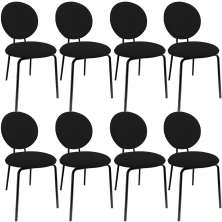 Kit 08 Cadeiras Para Sala de Jantar Cozinha Évora L02 Suede Preto - Lyam