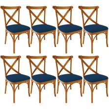 Kit 08 Cadeiras Para Sala de Jantar e Estar Living Estofada Ávila L02 Suede Azul Marinho - Lyam
