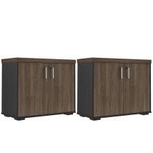 Kit 2 Armários Balcão Multiuso Escritório 2 Portas Atria Executiva A02 Charuto Preto - Lyam Decor