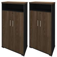 Kit 2 Armários Multiuso Office 2 Portas E Nicho Atria Executiva 173cm A02 Charuto Preto - Lyam Decor