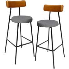Kit 2 Banquetas Alta Bar Cozinha Jantar Milão L02 Couríssimo Whisky Linho Cinza Escuro - Lyam Decor