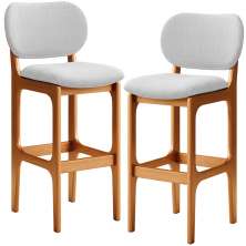 Kit 2 Banquetas Alta Bar Cozinha Sala Jantar Fixa Betta L02 Imbuia Linho Cinza - Lyam Decor