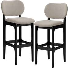 Kit 2 Banquetas Alta Bar Cozinha Sala Jantar Fixa Betta L02 Preto Linho Bege - Lyam Decor