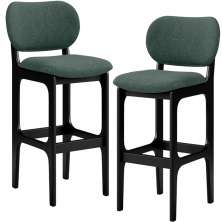 Kit 2 Banquetas Alta Bar Cozinha Sala Jantar Fixa Betta L02 Preto Linho Verde Musgo - Lyam Decor