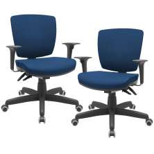 Kit 2 Cadeiras de Escritório Executiva Office Giratória Preto Baixa Flexi P03 Poliéster Azul - Lyam