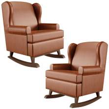 Kit 2 Poltronas De Amamentação Com Balanço Malu Base De Madeira P02 Couríssimo Camel - Lyam Decor