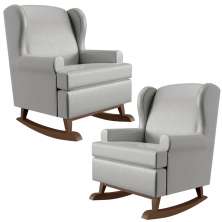 Kit 2 Poltronas De Amamentação Com Balanço Malu Base Madeira P02 Facto Cinza Metalizado - Lyam Decor