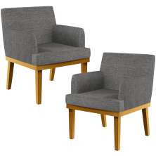 Kit 2 Poltronas Decorativas Para Sala De Estar Base Mel Beatriz W01 Linho Cinza Escuro - Lyam Decor
