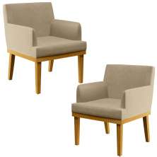 Kit 2 Poltronas Decorativas Para Sala de Estar e Recepção Beatriz W01 Linho Bege Escuro - Lyam Decor