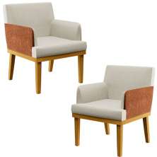 Kit 2 Poltronas Decorativas Sala De Estar Beatriz W01 Linho Champagne Couríssimo Camel - Lyam Decor
