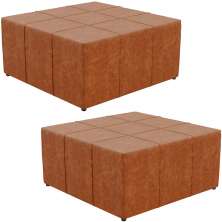 Kit 2 Puffs Decorativos Para Sala de Estar Quadrado Milano 90x90cm W01 Couríssimo Camel - Lyam Decor