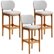 Kit 3 Banquetas Alta Bar Cozinha Sala Jantar Fixa Betta L02 Imbuia Linho Cinza - Lyam Decor