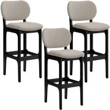 Kit 3 Banquetas Alta Bar Cozinha Sala Jantar Fixa Betta L02 Preto Linho Bege - Lyam Decor