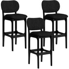 Kit 3 Banquetas Alta Bar Cozinha Sala Jantar Fixa Betta L02 Preto Linho Chumbo - Lyam Decor