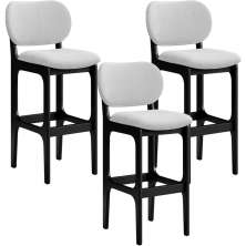 Kit 3 Banquetas Alta Bar Cozinha Sala Jantar Fixa Betta L02 Preto Linho Cinza - Lyam Decor