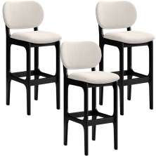 Kit 3 Banquetas Alta Bar Cozinha Sala Jantar Fixa Betta L02 Preto Linho Cru - Lyam Decor