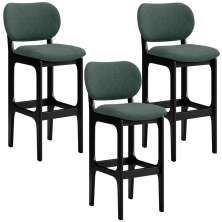 Kit 3 Banquetas Alta Bar Cozinha Sala Jantar Fixa Betta L02 Preto Linho Verde Musgo - Lyam Decor