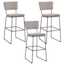 Kit 3 Banquetas Alta Para Cozinha Sala De Jantar Base em Aço Fixa Allana L02 Linho Bege - Lyam Decor