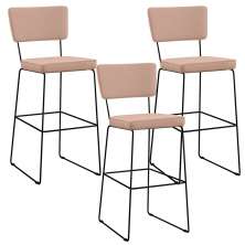Kit 3 Banquetas Alta Para Cozinha Sala De Jantar Base em Aço Fixa Allana L02 Linho Rosê - Lyam Decor