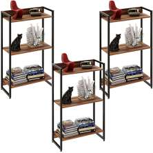 Kit 3 Estantes Multiuso Escritório Industrial 3 Prateleiras Areta 104x60cm C01 Nogal - Lyam Decor