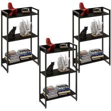 Kit 3 Estantes Multiuso Escritório Industrial 3 Prateleiras Areta 104x60cm C01 Onix - Lyam Decor