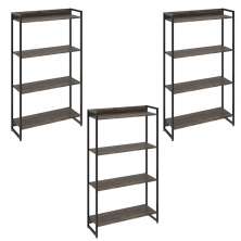 Kit 3 Estantes Multiuso Industrial 4 Prateleiras Areta 145x80cm C01 Carvalho Dark - Lyam Decor