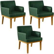 Kit 3 Poltronas Decorativas Para Sala De Estar E Recepção Beatriz W01 Facto Verde Musgo - Lyam Decor