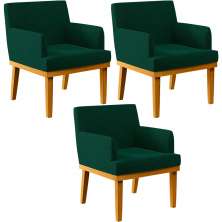 Kit 3 Poltronas Decorativas Sala De Estar E Recepção Base Mel Beatriz W01 Bouclê Verde - Lyam Decor