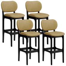 Kit 4 Banquetas Alta Bar Cozinha Sala Jantar Fixa Betta L02 Preto Couríssimo Casco Fendi - Lyam Decor