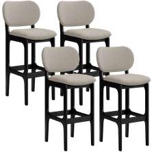 Kit 4 Banquetas Alta Bar Cozinha Sala Jantar Fixa Betta L02 Preto Linho Bege - Lyam Decor
