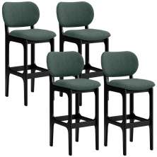Kit 4 Banquetas Alta Bar Cozinha Sala Jantar Fixa Betta L02 Preto Linho Verde Musgo - Lyam Decor
