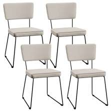 Kit 4 Cadeiras Decorativa Estofada Para Sala De Jantar Base Em Aço Allana L02 Linho Cru - Lyam Decor