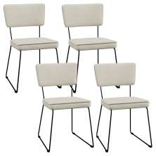 Kit 4 Cadeiras Decorativa Estofada Para Sala Jantar Base Aço Allana L02 Linho Champagne - Lyam Decor
