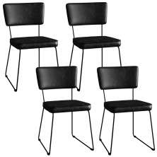 Kit 4 Cadeiras Decorativas Estofada Sala De Jantar Base Aço Allana L02 Couríssimo Preto - Lyam Decor