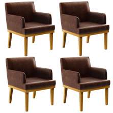 Kit 4 Poltronas Decorativas Para Sala De Estar E Recepção Beatriz W01 Couríssimo Marrom - Lyam Decor