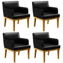 Kit 4 Poltronas Decorativas Para Sala De Estar E Recepção Beatriz W01 Couríssimo Preto - Lyam Decor