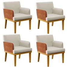 Kit 4 Poltronas Decorativas Sala De Estar Beatriz W01 Linho Champagne Couríssimo Camel - Lyam Decor