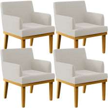 Kit 4 Poltronas Decorativas Sala De Estar E Recepção Base Mel Beatriz W01 Bouclê Creme - Lyam Decor