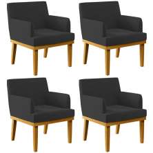 Kit 4 Poltronas Decorativas Sala De Estar E Recepção Base Mel Beatriz W01 Bouclê Preto - Lyam Decor