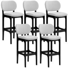 Kit 5 Banquetas Alta Bar Cozinha Sala Jantar Fixa Betta L02 Preto Linho Cinza - Lyam Decor